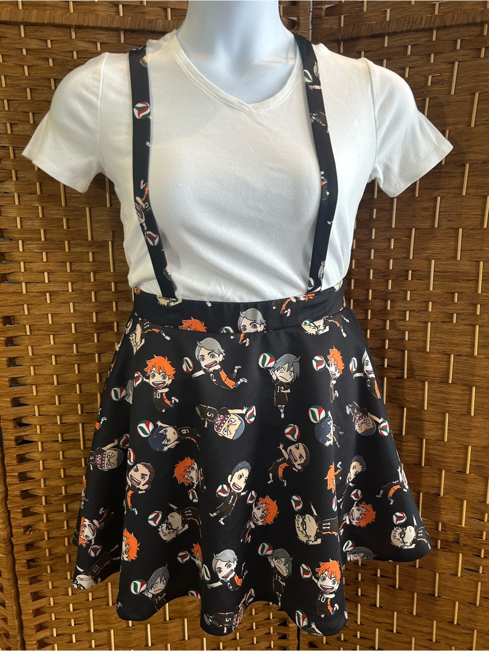 Hot Topic Haikyuu Chibi Anime Suspender Skater Skirt Black Adjustable Size L